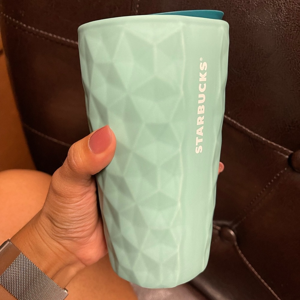 NOT AVAILABLE Starbucks teal-ish geometric ceramic cup